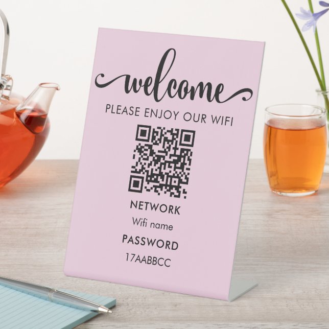  WIFI Welcome QR Code | Please Enjoy Our Wifi Pink Pedestal Sign (In SItu)