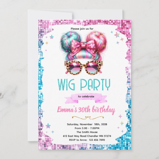 Wig party invitation  (Front)