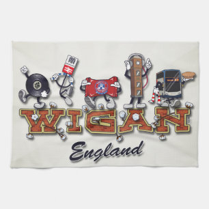 Wigan cartoon characters tea towel