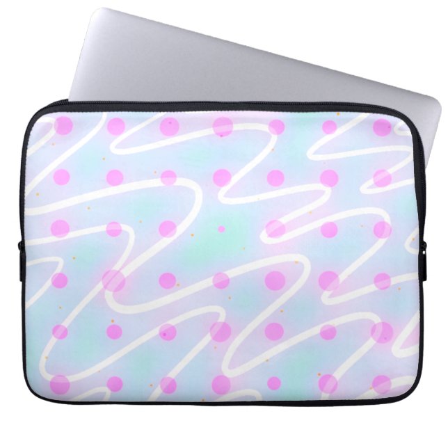 Wiggle lines blue and magenta dots laptop sleeve (Front)