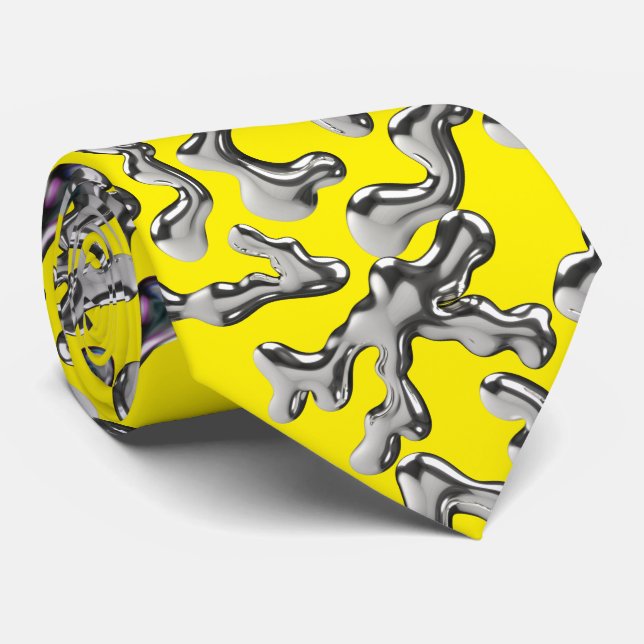 Wiggling letters pattern - WIGLET01🧬.Yellow BG Tie (Rolled)