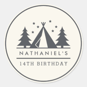 Wigwam in the Woods Birthday Camp Party Classic Round Sticker