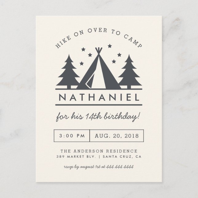 Wigwam in the Woods Birthday Camp Party Invitation (Front)