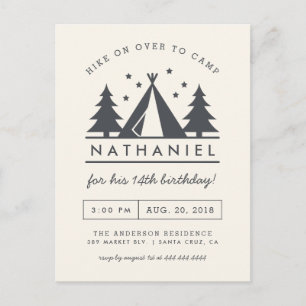 Wigwam in the Woods Birthday Camp Party Invitation Postcard