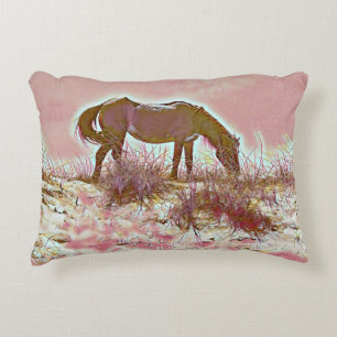 Wiild dune horse grazing pink brown accent pillow