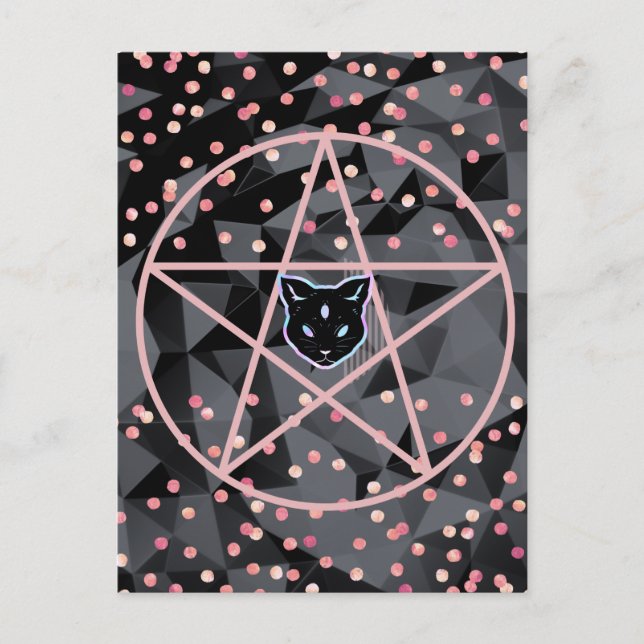 WiizyWitch Magic Witch Cosmic Cat Pentacle Magick Postcard (Front)