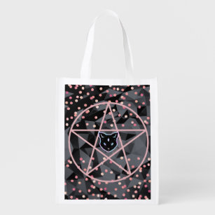 WiizyWitch Magic Witch Cosmic Cat Pentacle Magick Reusable Grocery Bag