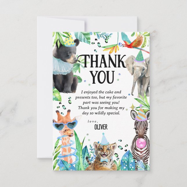 Wil Birthday Safari Animals Thank You Card (Front)