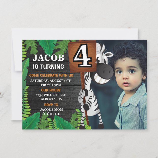 Wild 4 Safari  Custom Photo Birthday Invitation (Front)