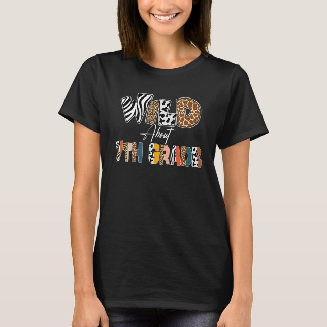 Wild About 7th Grade Back To School Leopard T-Shirt (Front)