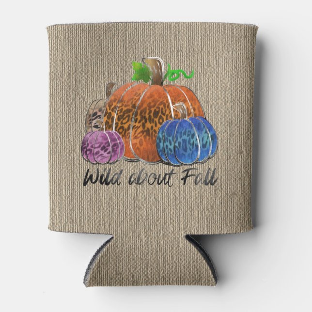 Wild About Fall Leopard Print Pumpkins  Can Cooler (Front)
