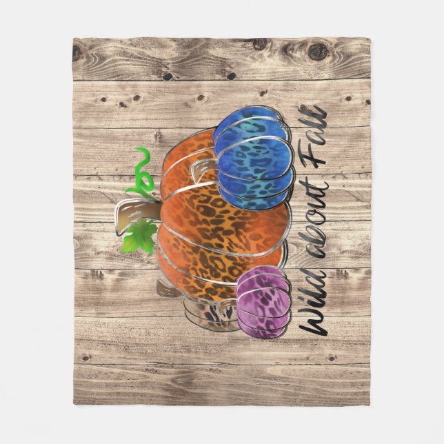 Wild About Fall Leopard Print Pumpkins  Fleece Blanket (Front)