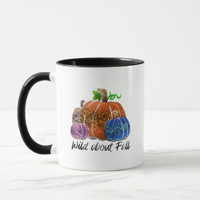 Wild About Fall Leopard Print Pumpkins  Mug (Left)