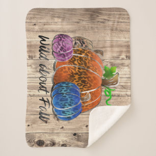 Wild About Fall Leopard Print Pumpkins  Sherpa Blanket