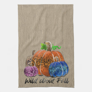 Wild About Fall Leopard Print Pumpkins Tea Towel