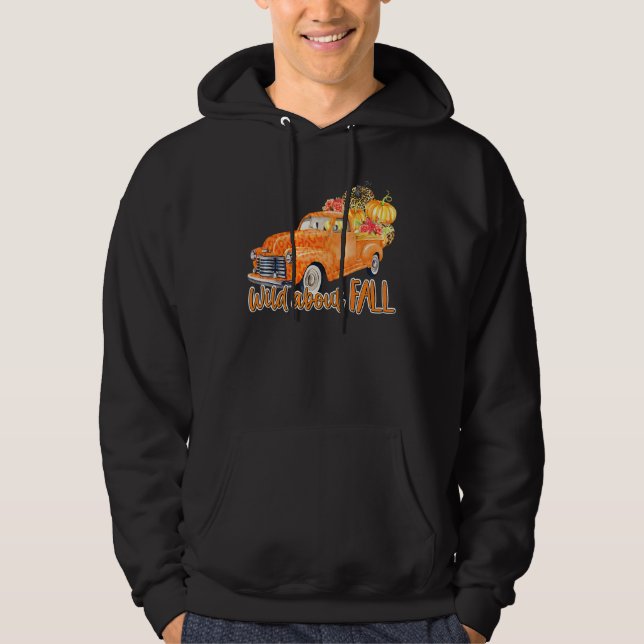 Wild About Fall Leopard Truck Pumpkins Autumn Than Hoodie (Front)