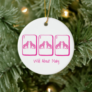Wild About Mahj Pink Cheetah Mahjong Tiles Preppy  Ceramic Ornament