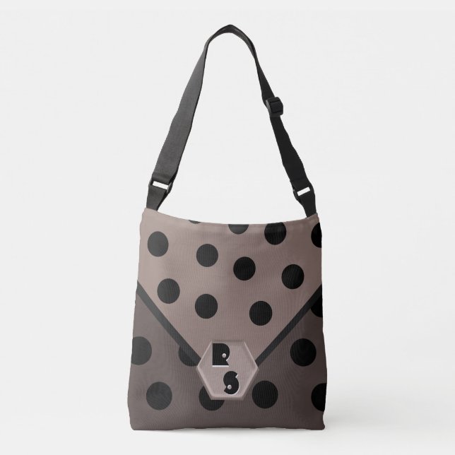 Wild About Polka Dots_Black on Taupe_Monogrammed Crossbody Bag (Front)