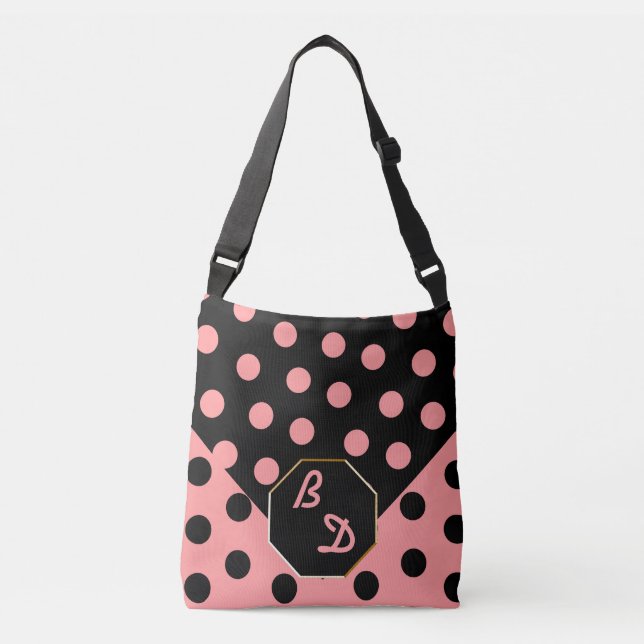 Wild About Polka Dots_Pink on Black_Personalized Crossbody Bag (Front)