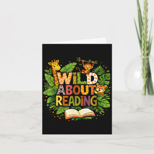 Wild about reading animal children's book lover card