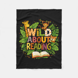 Wild about reading animal children's book lover fleece blanket