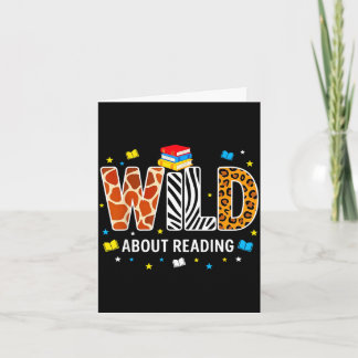 Wild about reading animal print letters funny card