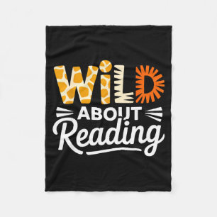 Wild about reading animal print letters funny fleece blanket