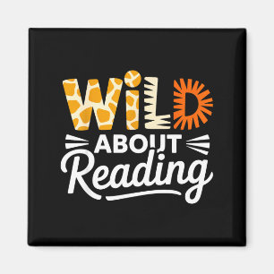 Wild about reading animal print letters funny magnet