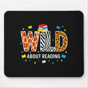 Wild about reading animal print letters funny mouse pad