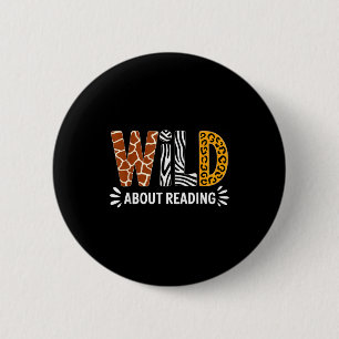 Wild about reading book animal children's book 6 cm round badge