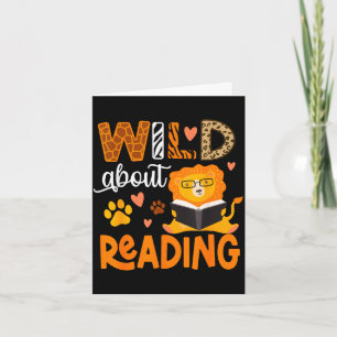 Wild about reading book animal children's book card