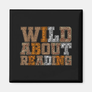 Wild about reading book animal print kids book magnet