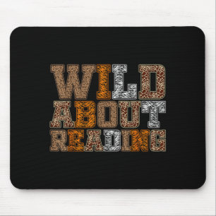 Wild about reading book animal print kids book mouse pad