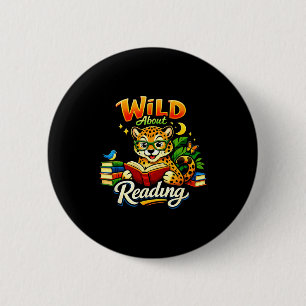 Wild about reading book cheetah animal print boy 6 cm round badge