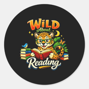 Wild About Reading Book Cheetah Animal Print Boy Classic Round Sticker