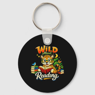 Wild About Reading Book Cheetah Animal Print Boy Key Ring