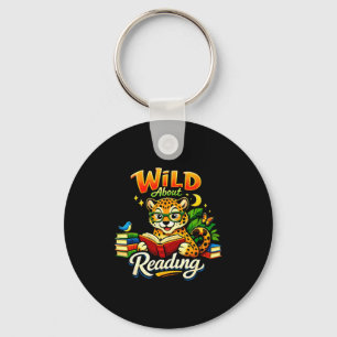 Wild about reading book cheetah animal print boy key ring
