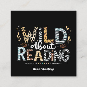 Wild About Reading Book Lover & Animal Design Square Business Card