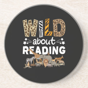Wild About Reading Books And Bookworm Library Coaster