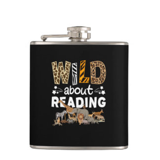 Wild About Reading Books And Bookworm Library Hip Flask