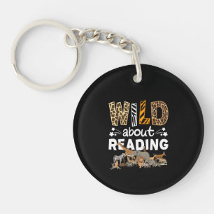 Wild About Reading Books And Bookworm Library Key Ring