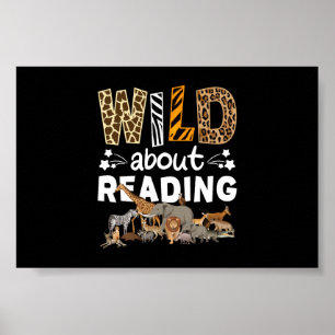 Wild About Reading Books And Bookworm Library Poster