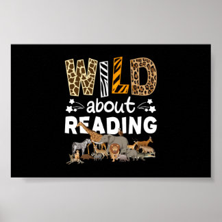 Wild About Reading Books And Bookworm Library Poster