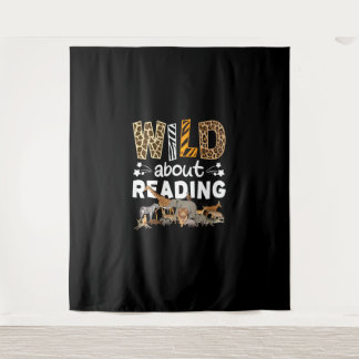 Wild About Reading Books And Bookworm Library Tapestry