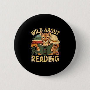Wild about reading books reader lover librarian 6 cm round badge