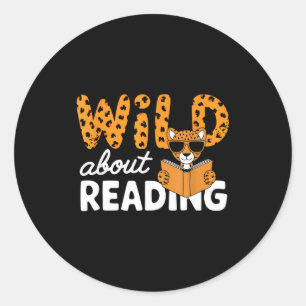 Wild about reading books reader lover librarian classic round sticker