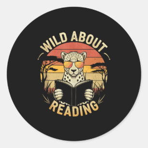 Wild about reading books reader lover librarian classic round sticker