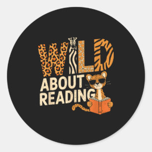 Wild about reading books reader lover librarian classic round sticker