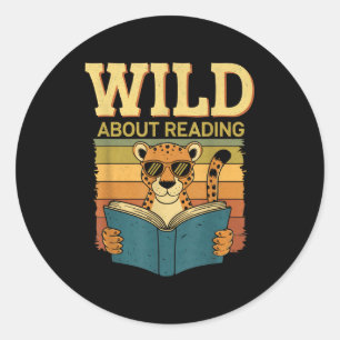 Wild about reading books reader lover librarian classic round sticker