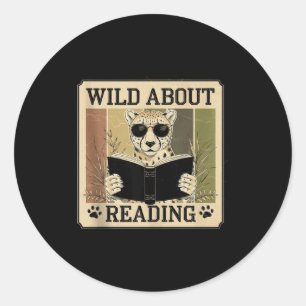 Wild about reading books reader lover librarian classic round sticker